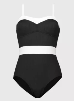 Black Colour Block Medium Control Swimsuit - 16