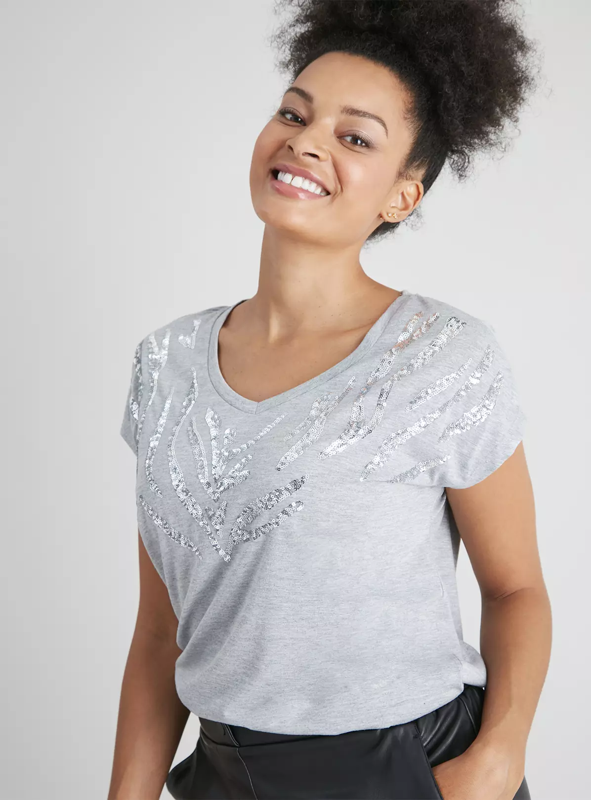 Grey Sequin Zebra Print T-Shirt - 10 1 Grey Sequin Zebra Print T-Shirt - 10