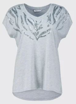 Grey Sequin Zebra Print T-Shirt - 10 7 Grey Sequin Zebra Print T-Shirt - 10 -Fit In Dress Sales tuc139655941 Grey R Z003A