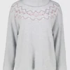 Grey Cowl Neck Zig Zag Embellished Knitlook Top 22