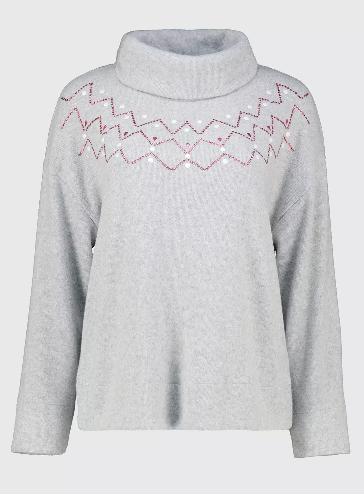 Grey Cowl Neck Zig Zag Embellished Knitlook Top 22 1 Grey Cowl Neck Zig Zag Embellished Knitlook Top 22