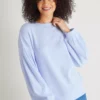 Blue Ribbed Knit Look Top - 16