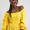 Yellow Shirred Bardot Top - 16