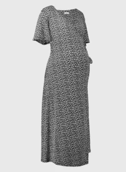 MATERNITY Mono Ditsy Floral Wrap Midi Dress - 8