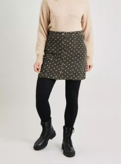 Khaki Corduroy Spot Mini Skirt - 22
