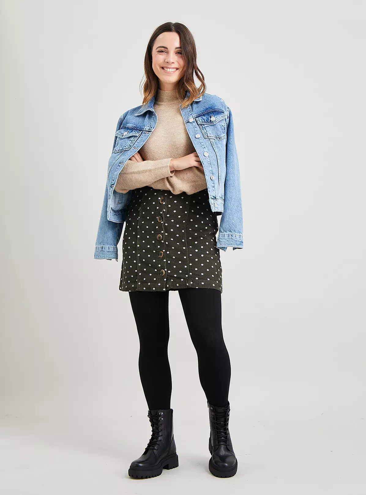 Khaki Corduroy Spot Mini Skirt - 22 2 Khaki Corduroy Spot Mini Skirt - 22 - Image 2