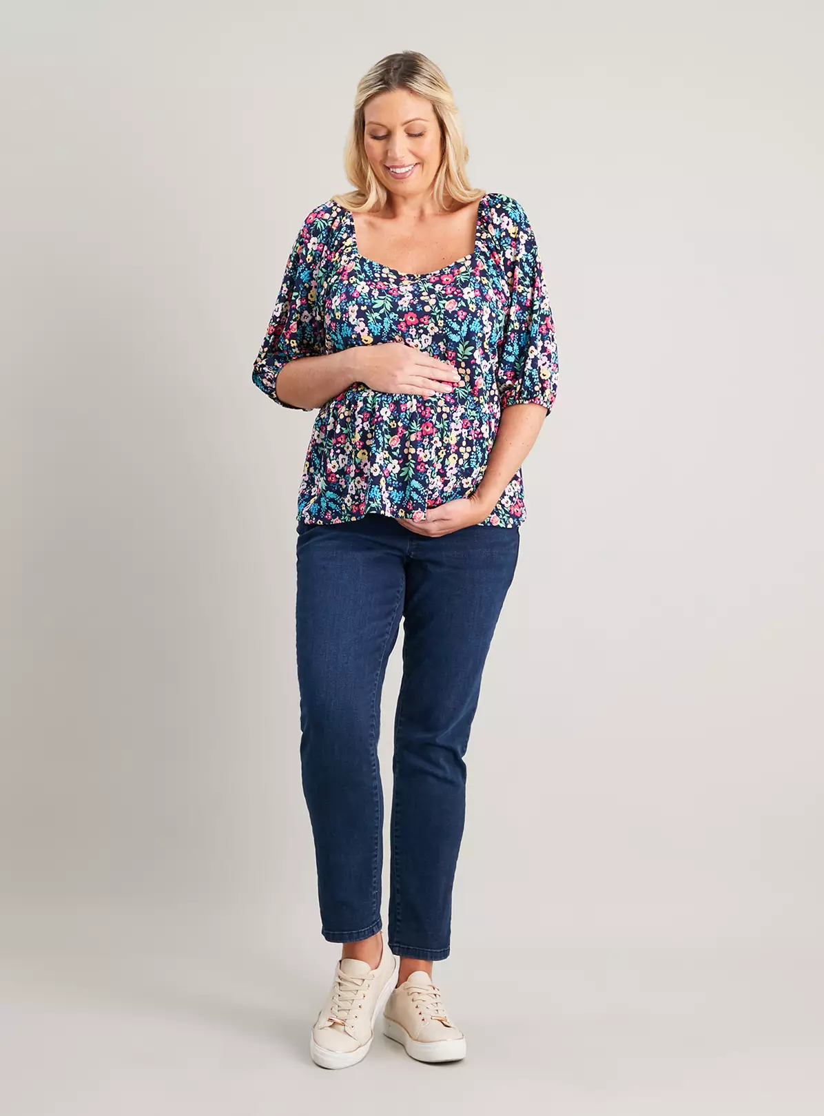 MATERNITY Navy Floral Peplum Top 8 2 MATERNITY Navy Floral Peplum Top 8 - Image 2