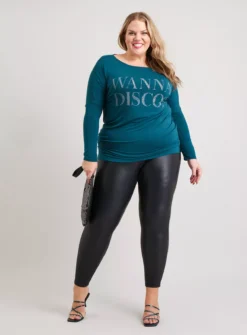 Teal Disco Embellished Relaxed Fit T-Shirt - 14