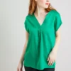 Green Satin Front V-Neck Top 24