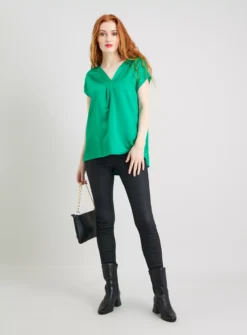 Green Satin Front V-Neck Top 24 7 Green Satin Front V-Neck Top 24 -Fit In Dress Sales tuc141787476 Green R Z002A 1