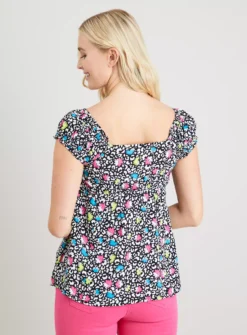 Mono Animal Floral Print Sweetheart Neck Top - 20