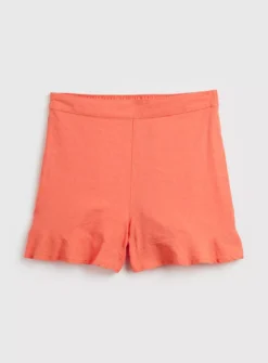 Coral Frilly Hem Linen-Rich Shorts - 12