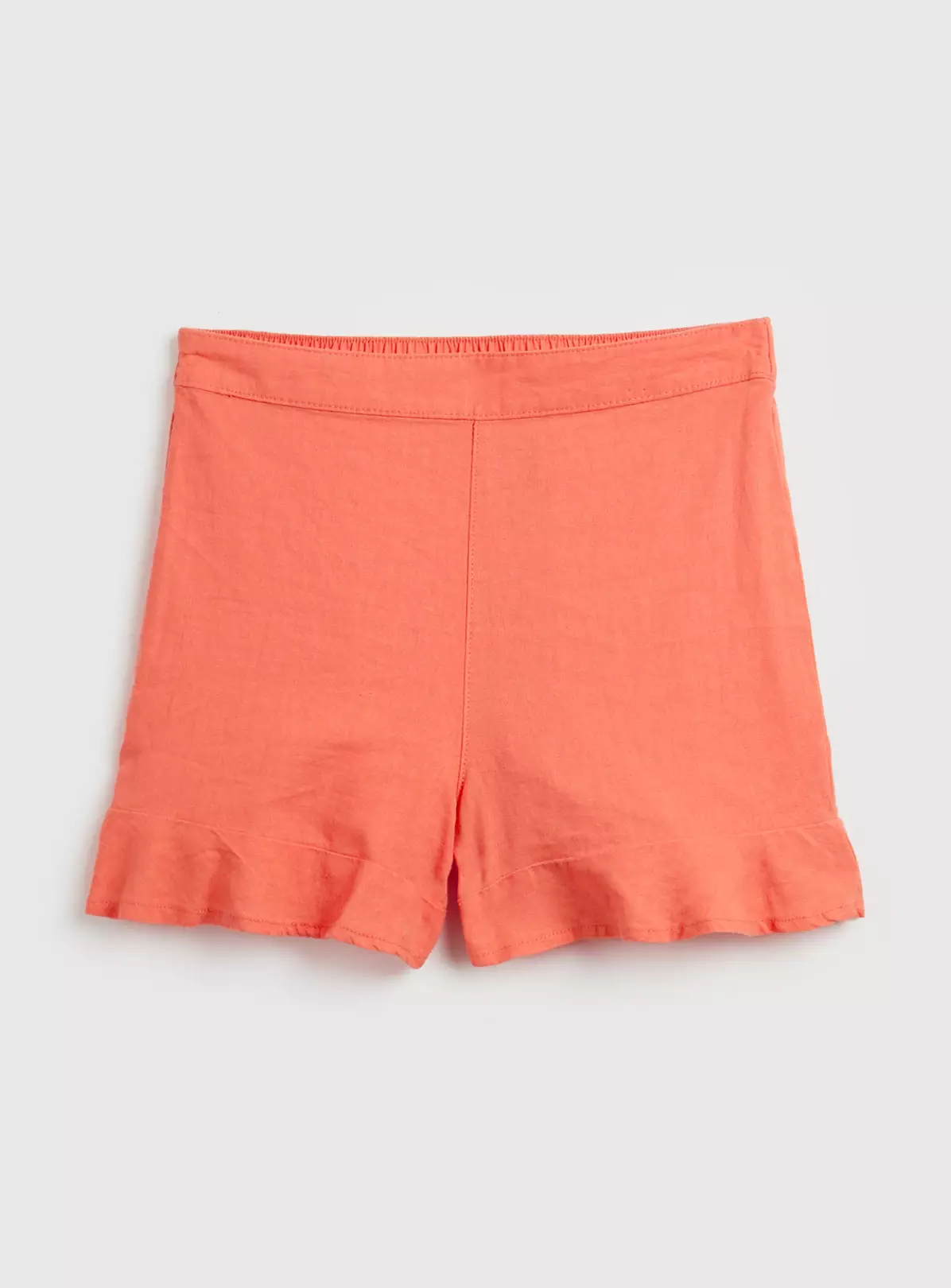 Coral Frilly Hem Linen-Rich Shorts - 12 1 Coral Frilly Hem Linen-Rich Shorts - 12