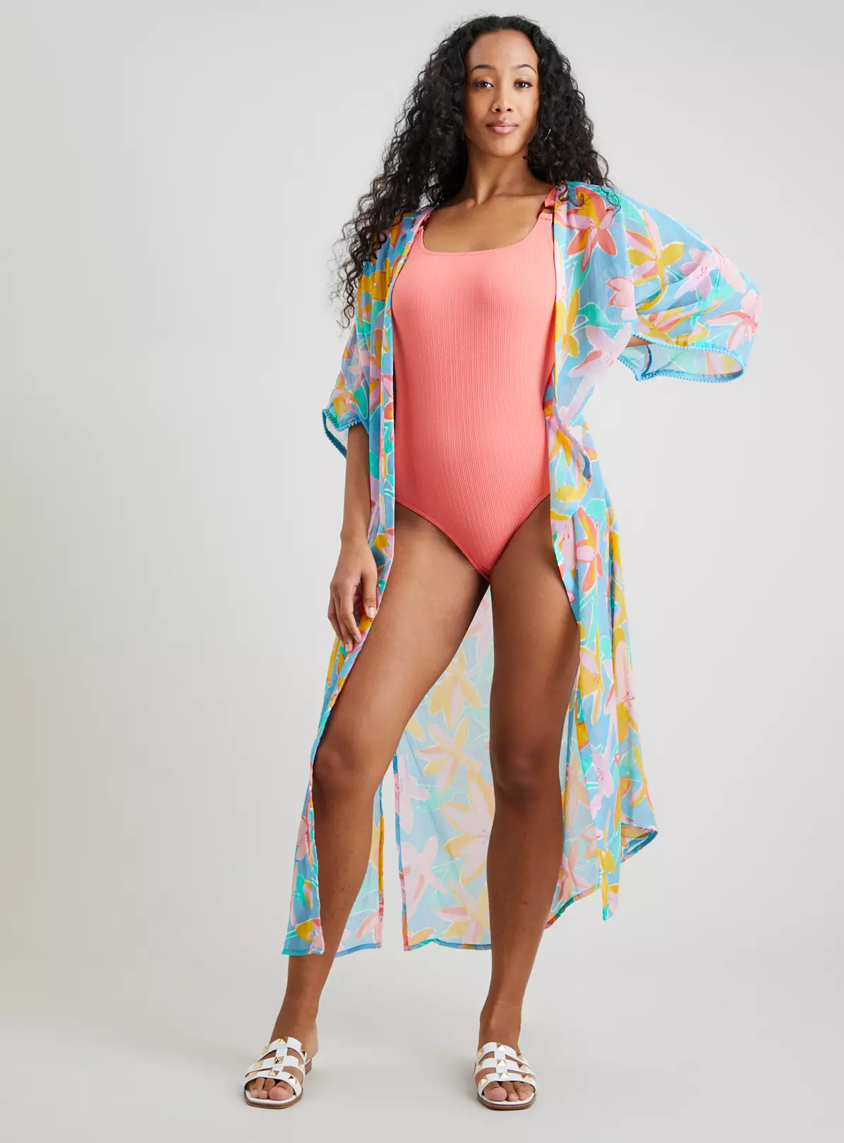 Floral Print Longline Cover Up - XS 2 Floral Print Longline Cover Up - XS - Image 2