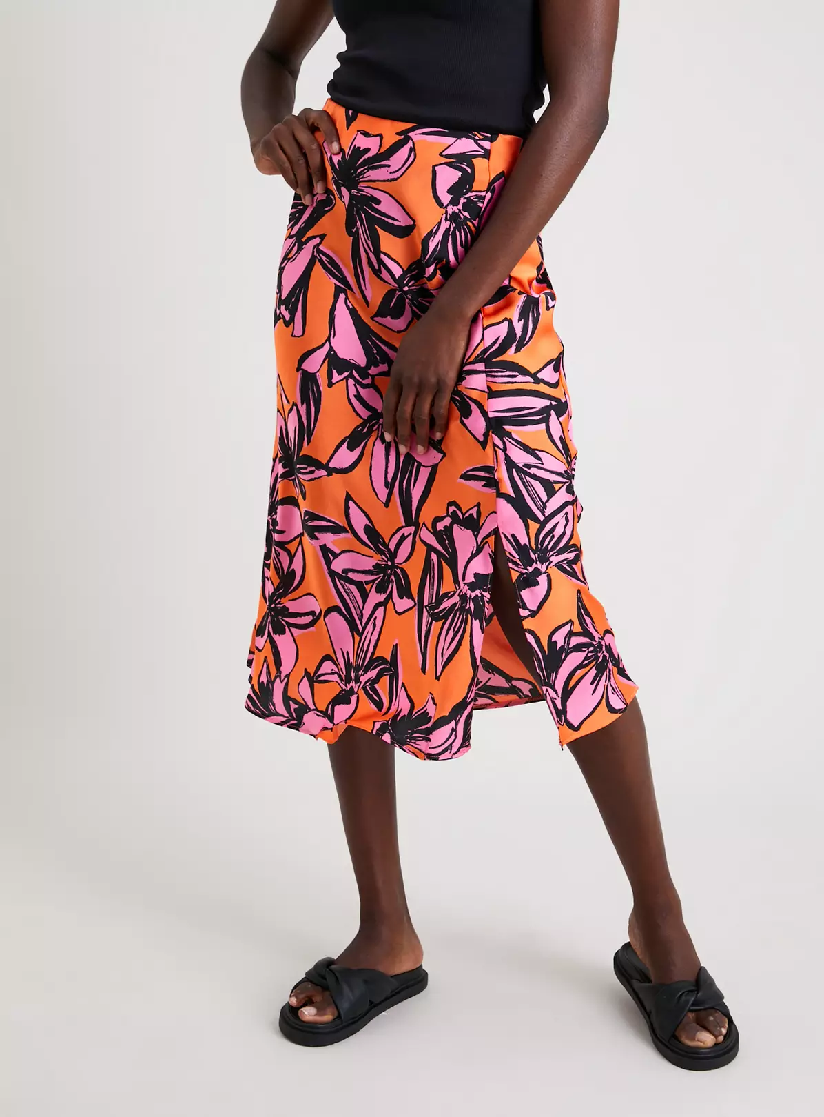 Orange & Pink Tropical Midi Skirt - 16 4 Orange & Pink Tropical Midi Skirt - 16 - Image 4