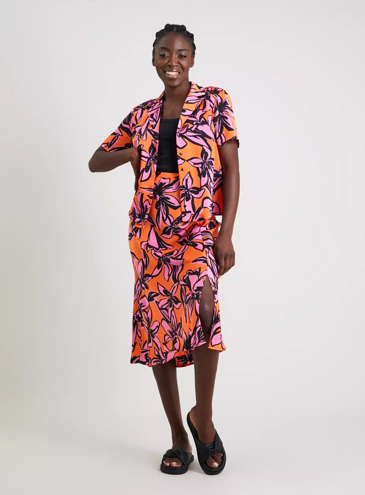 Orange & Pink Tropical Midi Skirt - 16 3 Orange & Pink Tropical Midi Skirt - 16 - Image 3