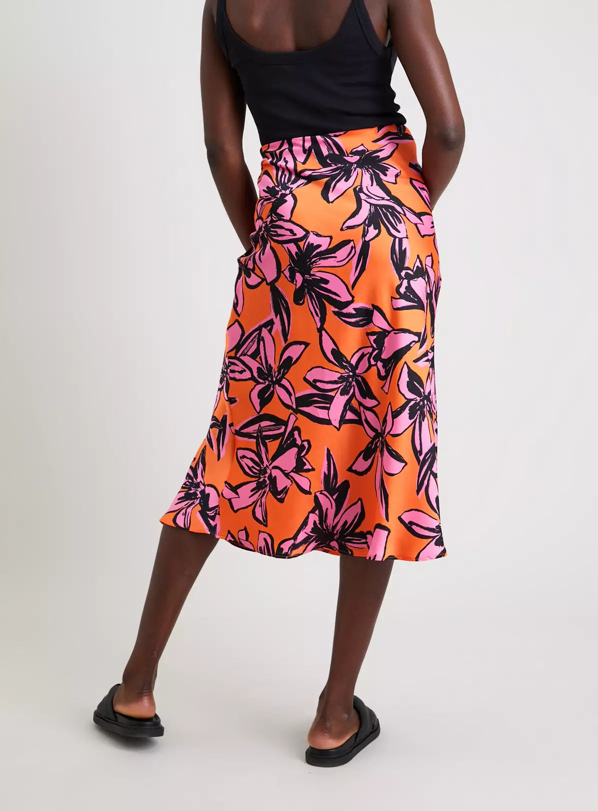 Orange & Pink Tropical Midi Skirt - 16 2 Orange & Pink Tropical Midi Skirt - 16 - Image 2