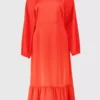 Red Satin Plissé Sleeve Midi Dress 24