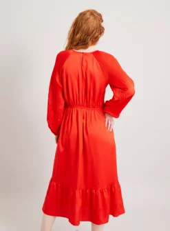 Red Satin Plissé Sleeve Midi Dress 24 7 Red Satin Plissé Sleeve Midi Dress 24 -Fit In Dress Sales tuc141965501 Pink R Z004A