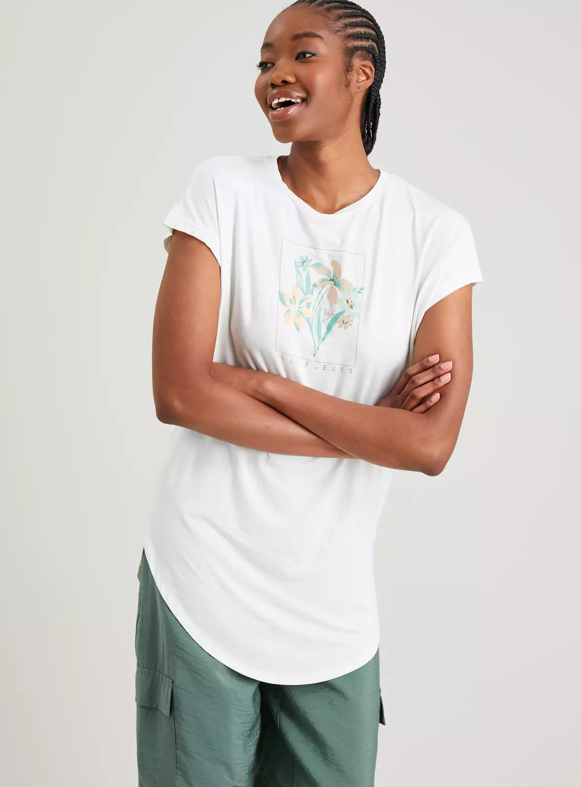 Cream Les Fleurs Relaxed Longline T-Shirt - 18 4 Cream Les Fleurs Relaxed Longline T-Shirt - 18 - Image 4