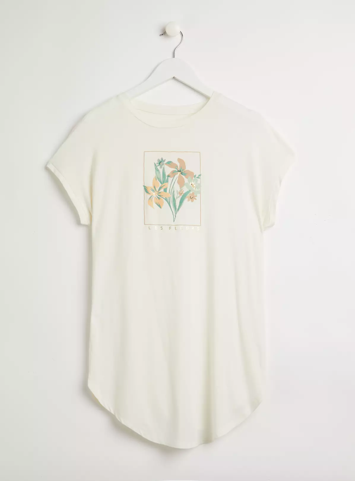 Cream Les Fleurs Relaxed Longline T-Shirt - 18 2 Cream Les Fleurs Relaxed Longline T-Shirt - 18 - Image 2