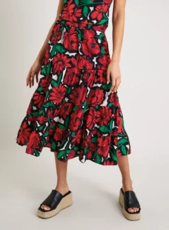 Red Rose Floral Coord Tiered Skirt - 16 7 Red Rose Floral Coord Tiered Skirt - 16 -Fit In Dress Sales tuc142055120 Multi20Coloured R Z001A