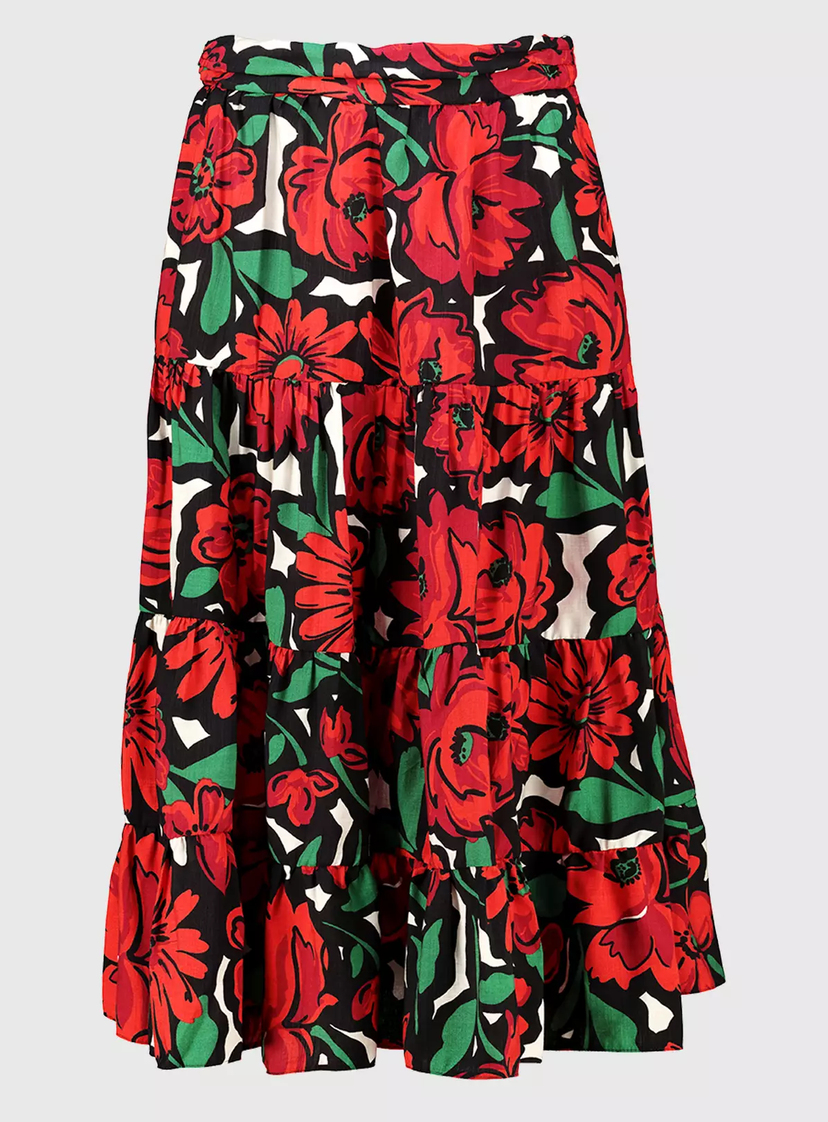 Red Rose Floral Coord Tiered Skirt - 12 3 Red Rose Floral Coord Tiered Skirt - 12 - Image 3