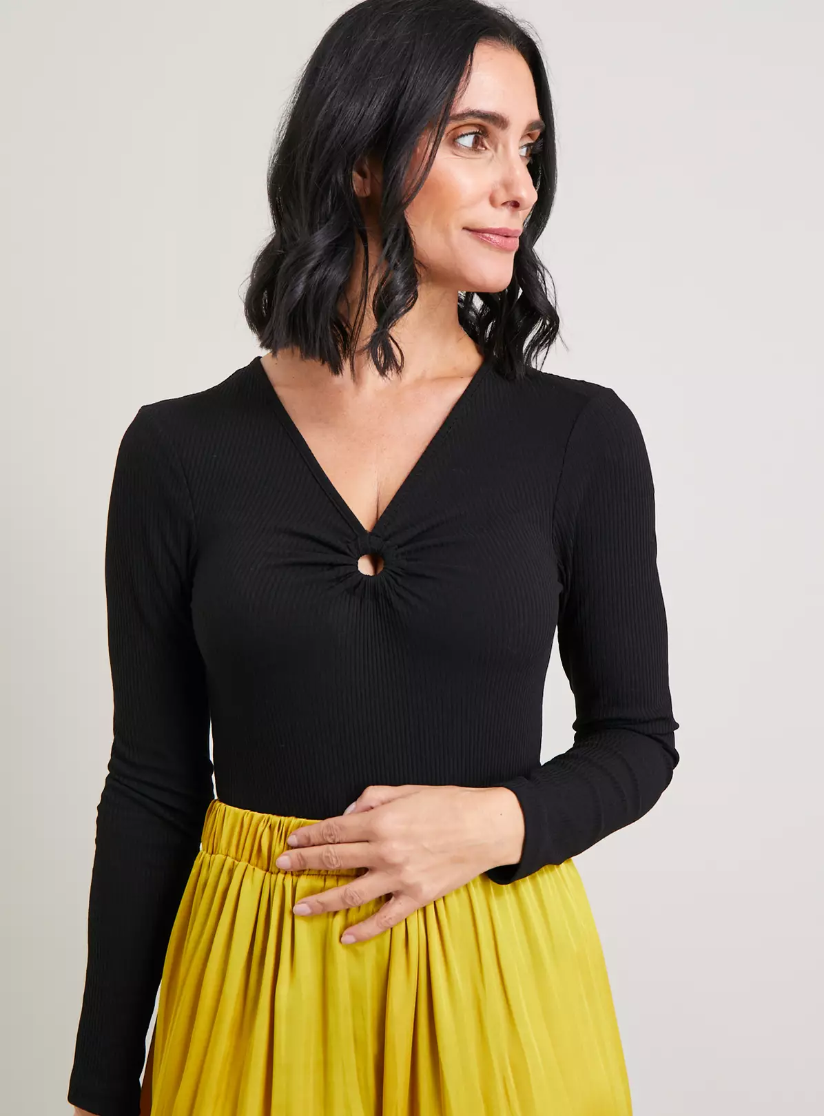 Black Ribbed Ring Detail Bodysuit - 16 2 Black Ribbed Ring Detail Bodysuit - 16 - Image 2