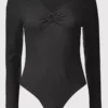 Black Ribbed Ring Detail Bodysuit - 16