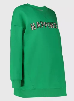 Green Happiness Slogan Sweatshirt - S