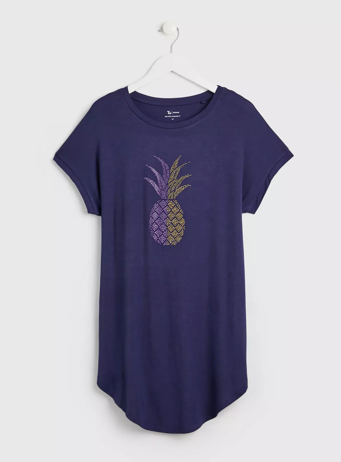 Navy Pineapple Embellished Relaxed Longline T-Shirt - 18 1 Navy Pineapple Embellished Relaxed Longline T-Shirt - 18