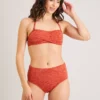 Red Textured Animal Print High Waisted Bikini Bottoms 20