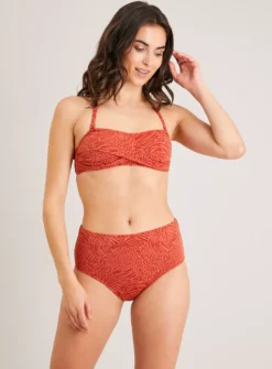 Red Textured Animal Print High Waisted Bikini Bottoms 20