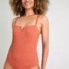 Rust V-Shape Textured Rib Swimsuit 26