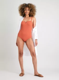 Rust V-Shape Textured Rib Swimsuit 26 9 Rust V-Shape Textured Rib Swimsuit 26 -Fit In Dress Sales tuc142163614 Red R Z002A 1