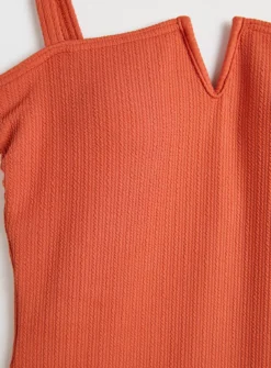 Rust V-Shape Textured Rib Swimsuit 26 8 Rust V-Shape Textured Rib Swimsuit 26 -Fit In Dress Sales tuc142163614 Red R Z004A 1