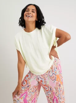 Cream Tie-Sleeve Relaxed Fit Pique Top - 16 9 Cream Tie-Sleeve Relaxed Fit Pique Top - 16 -Fit In Dress Sales tuc142163999 Cream R Z001A