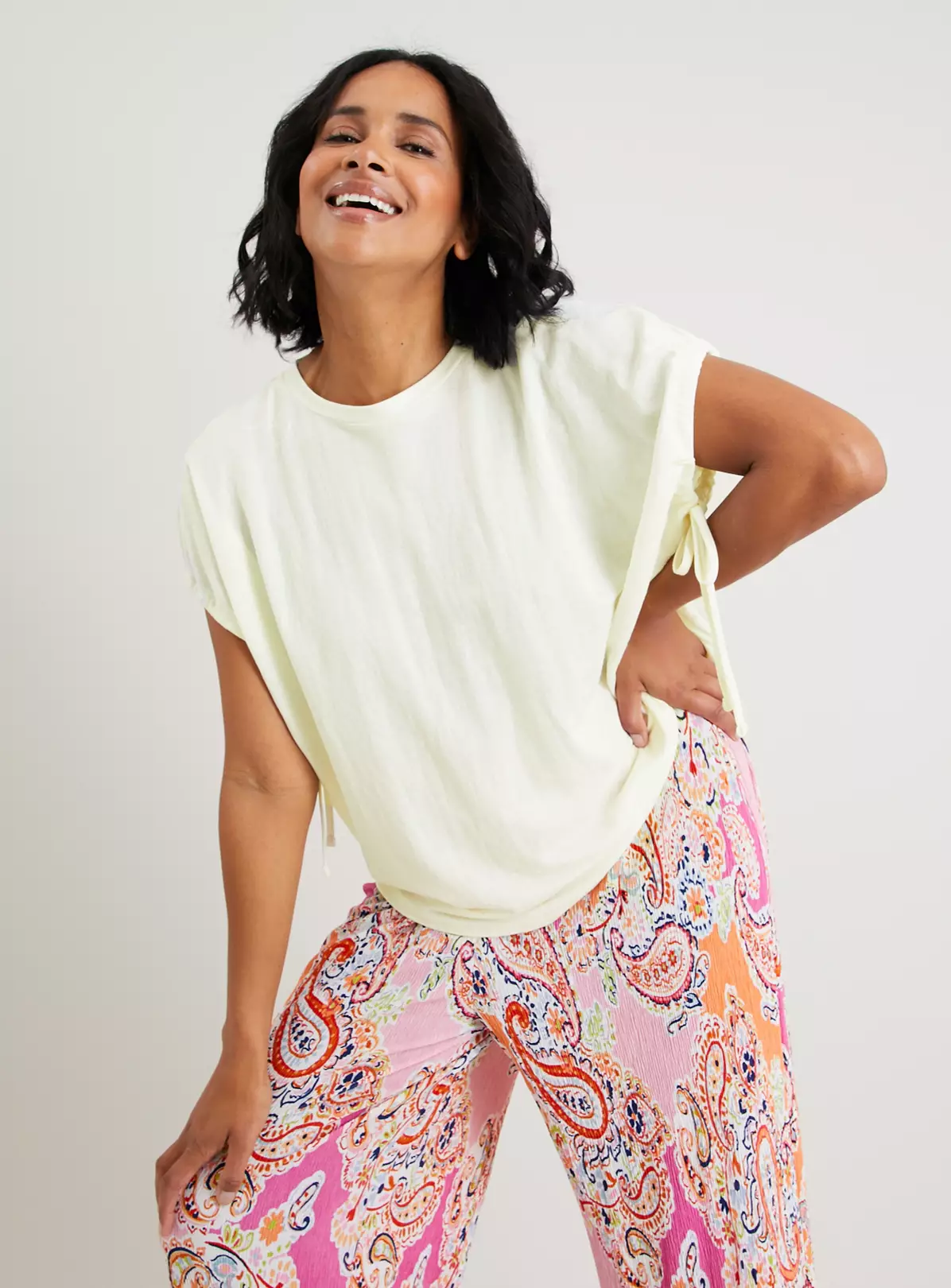 Cream Tie-Sleeve Relaxed Fit Pique Top - 16 5 Cream Tie-Sleeve Relaxed Fit Pique Top - 16 - Image 5