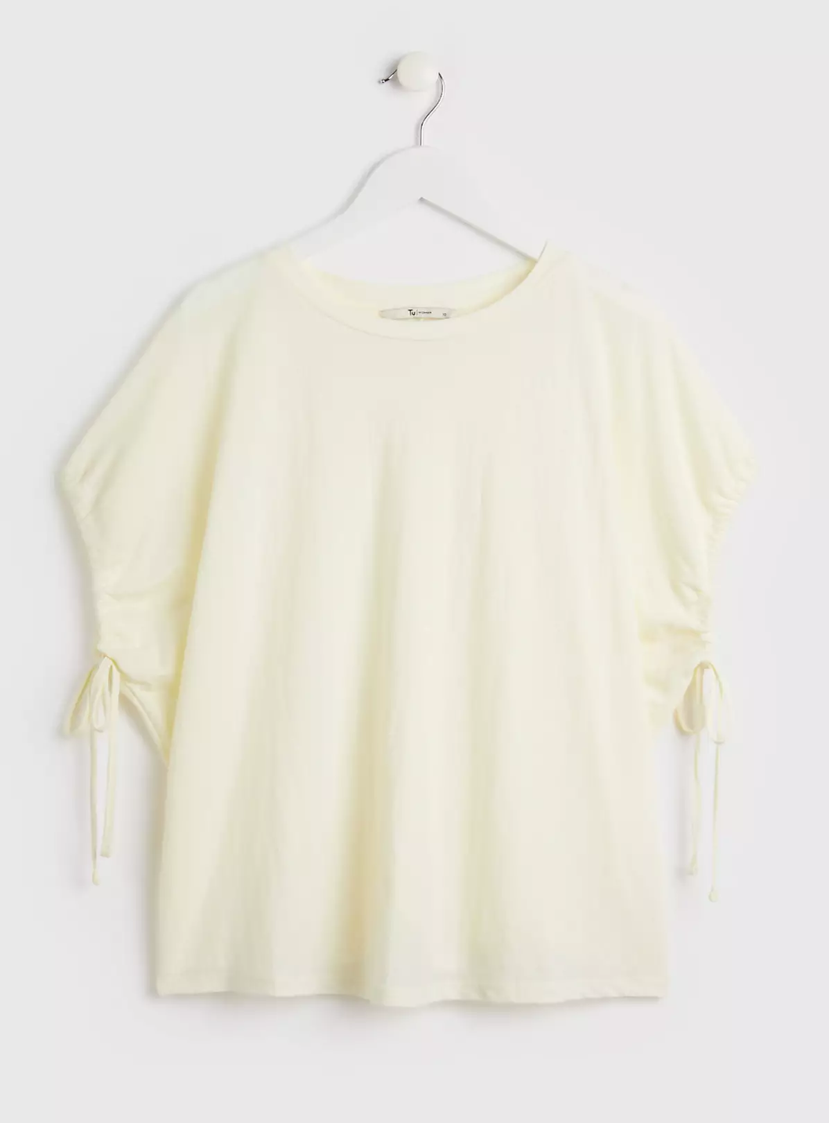 Cream Tie-Sleeve Relaxed Fit Pique Top - 16 2 Cream Tie-Sleeve Relaxed Fit Pique Top - 16 - Image 2