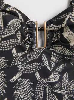 Mono Leaf Print Bandeau Swimsuit - 14