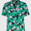 Green Coord Floral Print Boxy Satin Shirt - 8