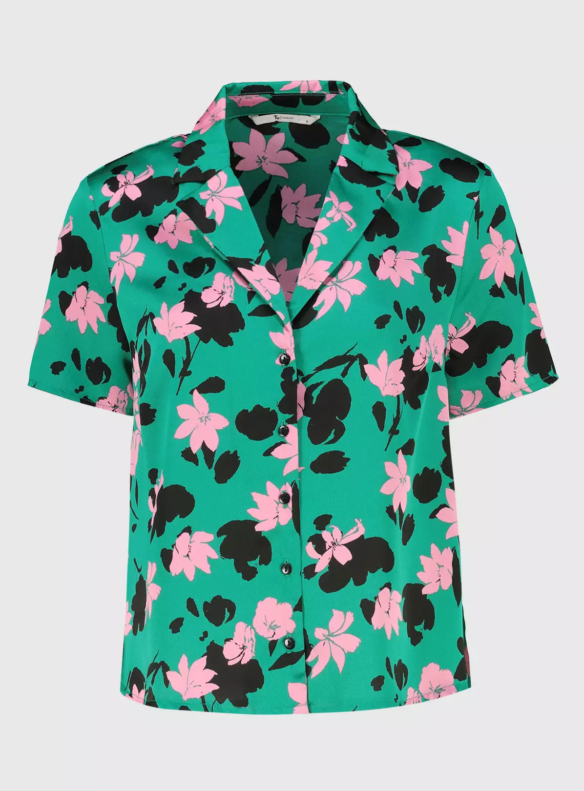 Green Coord Floral Print Boxy Satin Shirt - 8 1 Green Coord Floral Print Boxy Satin Shirt - 8