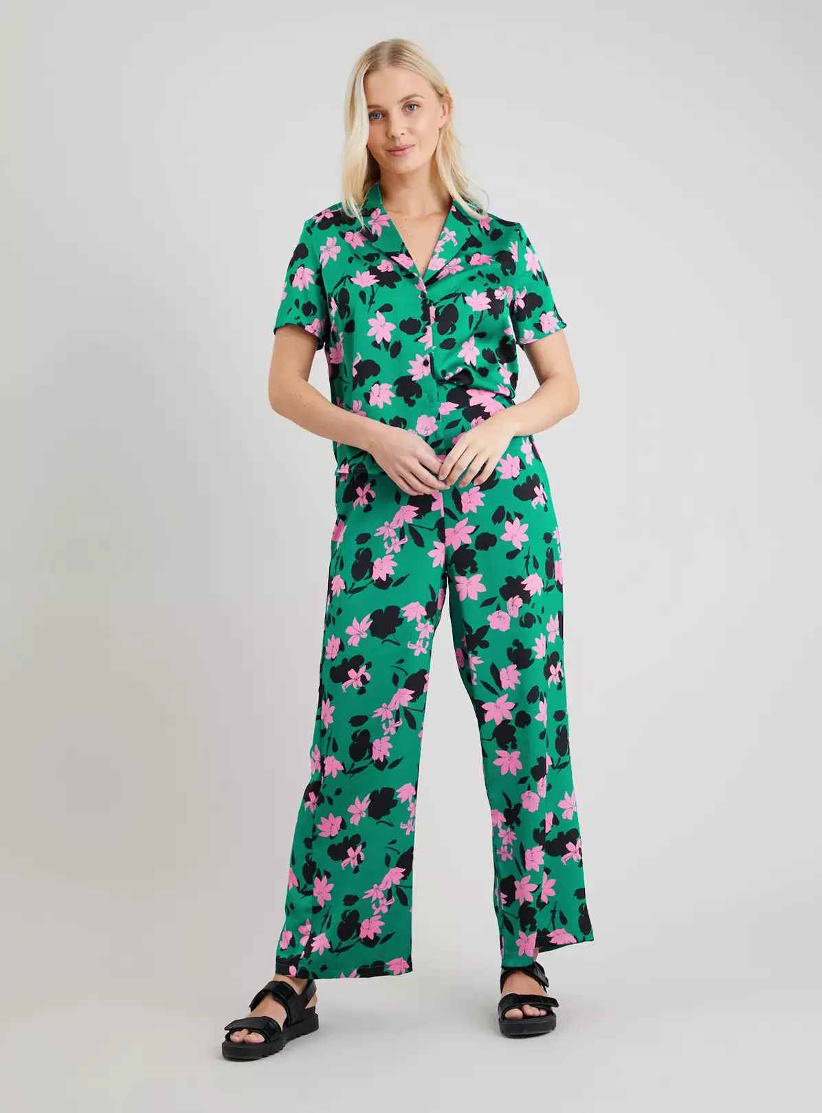 Green Coord Floral Print Boxy Satin Shirt - 16 3 Green Coord Floral Print Boxy Satin Shirt - 16 - Image 3