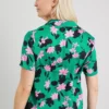 Green Coord Floral Print Boxy Satin Shirt - 16