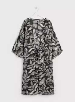 Mono Leaf Print Long Line Cover Up - XS 7 Mono Leaf Print Long Line Cover Up - XS -Fit In Dress Sales tuc142211428 Black R Z003A