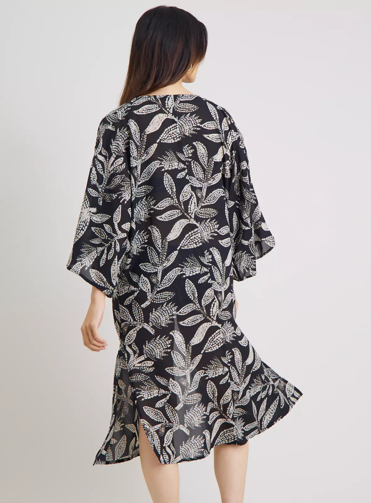 Mono Leaf Print Long Line Cover Up - XS 1 Mono Leaf Print Long Line Cover Up - XS