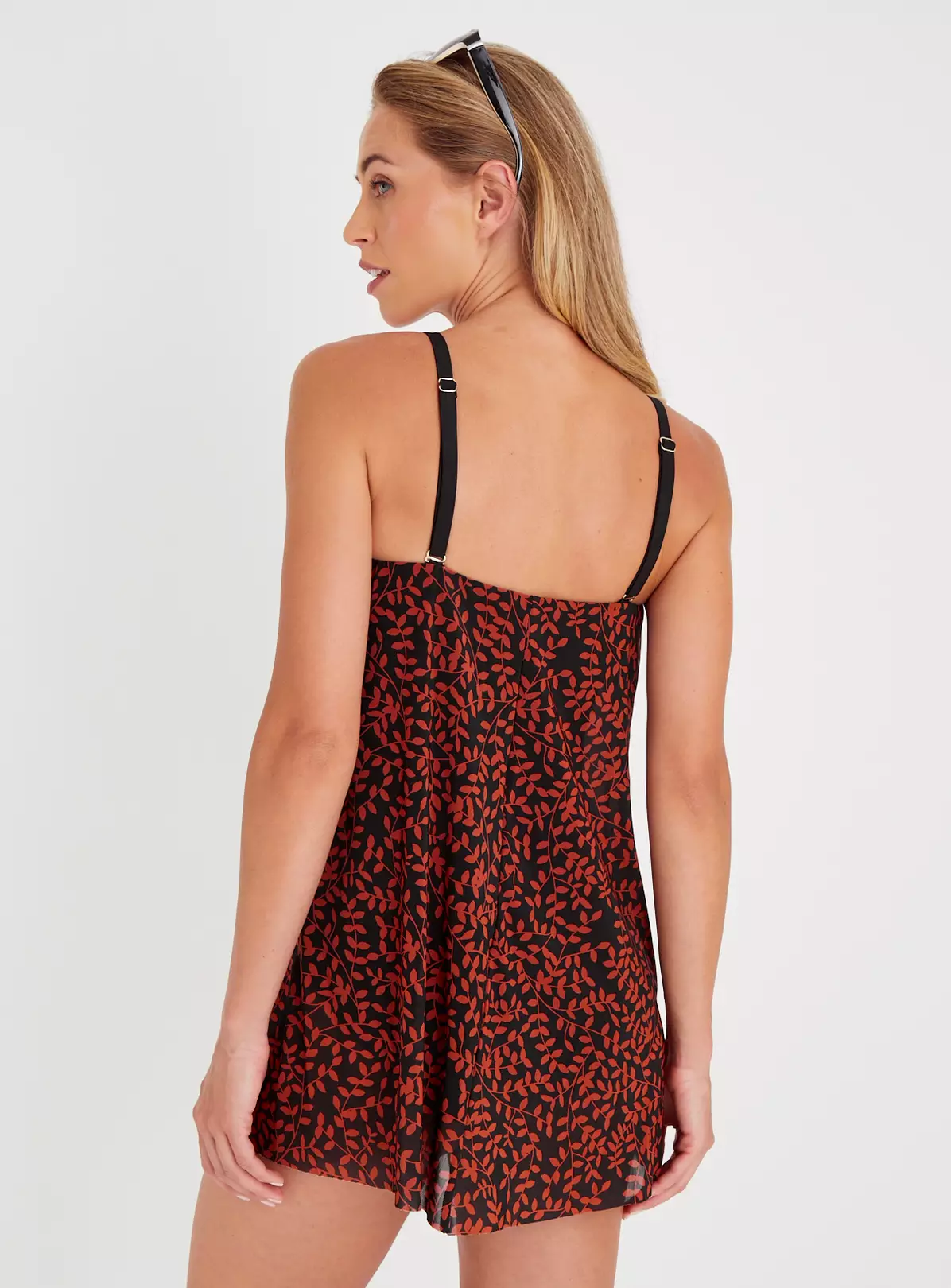 Brown Leaf Print Sarong Swim Dress 22 1 Brown Leaf Print Sarong Swim Dress 22