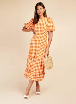 LITTLE MISTRESS Orange Gingham Midi Dress 8 6 LITTLE MISTRESS Orange Gingham Midi Dress 8 -Fit In Dress Sales tuc142636872 Orange R Z001A