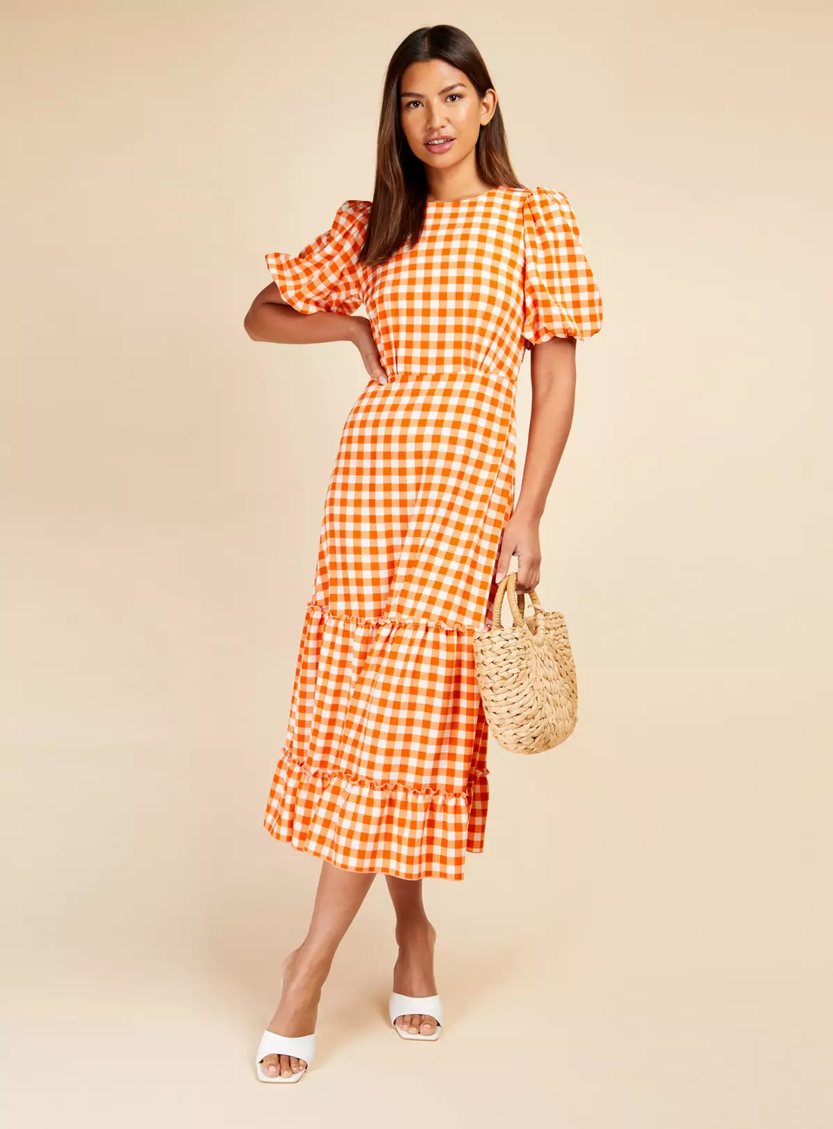LITTLE MISTRESS Orange Gingham Midi Dress 8 3 LITTLE MISTRESS Orange Gingham Midi Dress 8 - Image 3
