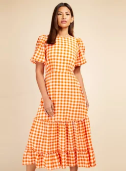 LITTLE MISTRESS Orange Gingham Midi Dress 8 7 LITTLE MISTRESS Orange Gingham Midi Dress 8 -Fit In Dress Sales tuc142636872 Orange R Z002A